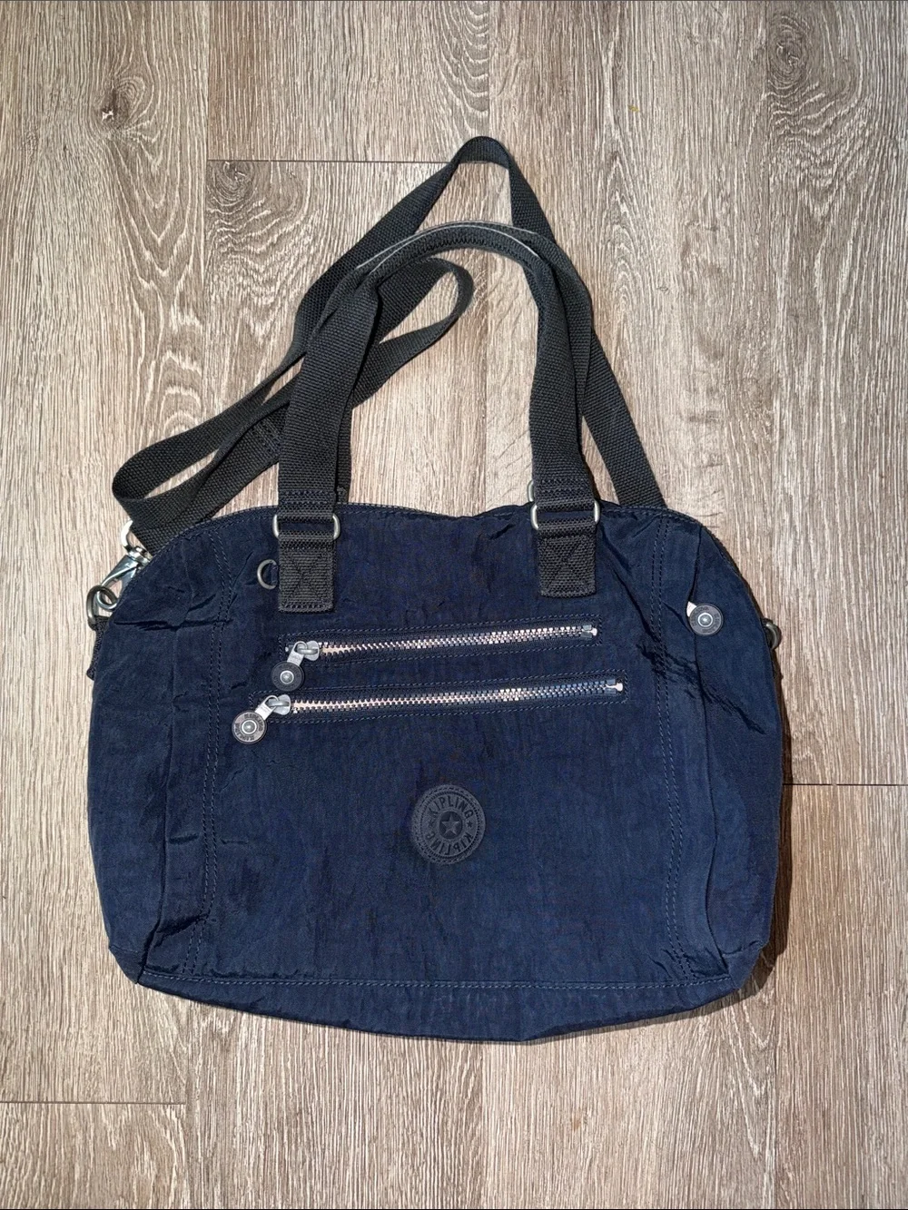 Kipling Navy Shoulder Bag with Dual Zip Front Pockets crossbody purse handbag